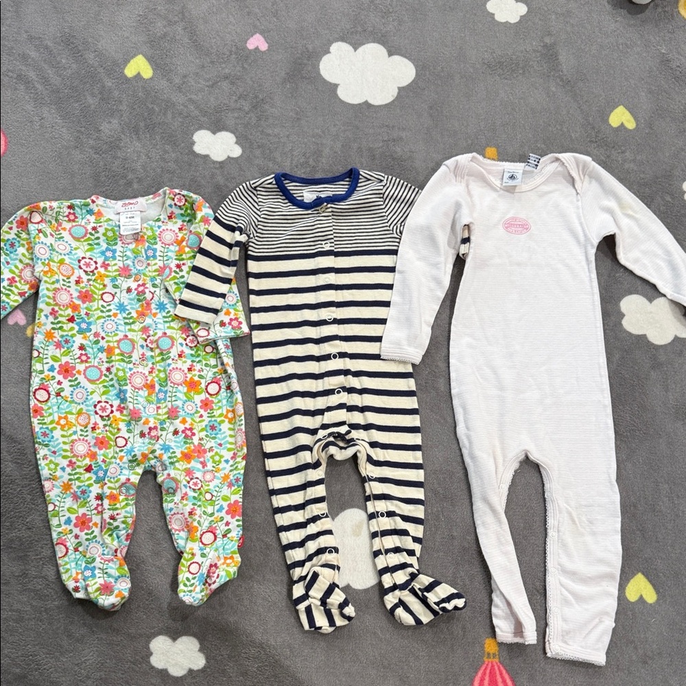 Zutano Multicolor Floral, Navy Striped, and White Kids Footies